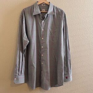 Peter Millar Gingham Pattern Long Sleeve Button Down Shirt Size XL